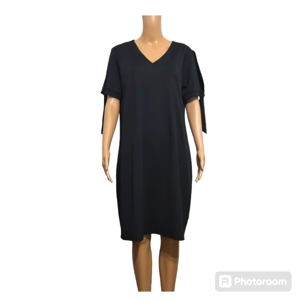 Jersey Black Shoulder Cut Out Midi  Dress Size Medium